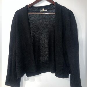 EILEEN FISHER Black Open Front 100% Linen Cardigan Sweater Petite S Breathable